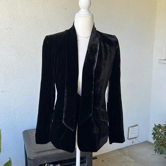FRAME Velvet Neck Tie Blazer - Picture 2 of 16
